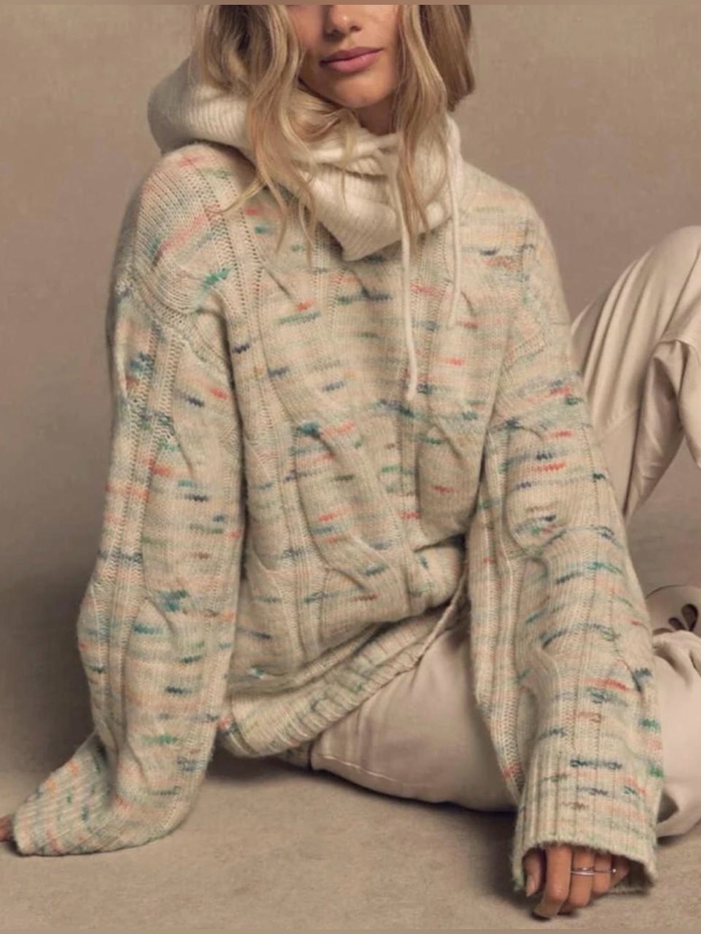 American Eagle Colorful Whoa So Soft Cable Knit Oversized Sweater.